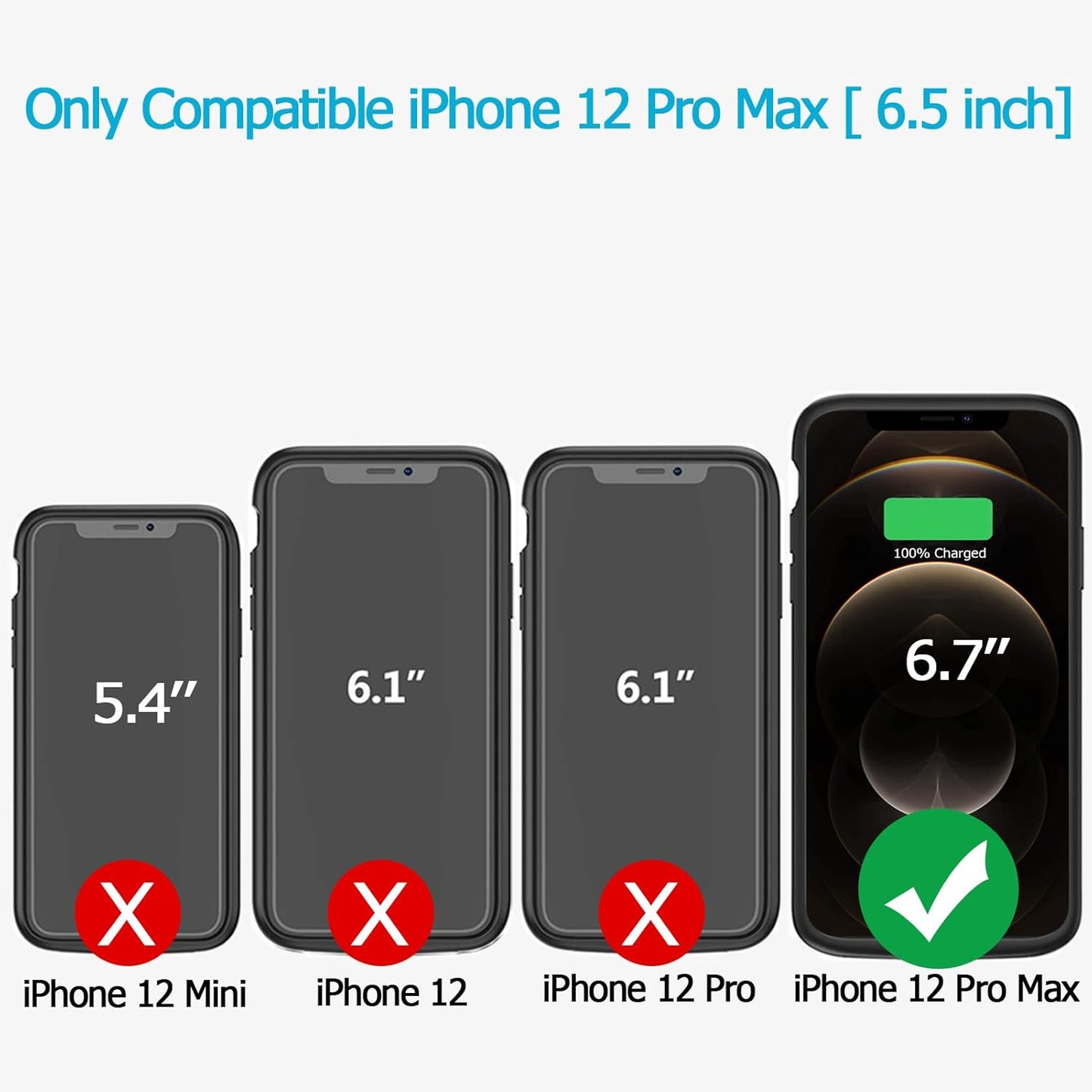 Battery Case for iPhone 12 Pro Max , Enhanced 10800mAh Portable Protective Wireless Charging Case Support Carplay Compatible with iPhone 12 Pro Max(6.7 inch) Rechargeable Battery Charger Cover(Black)