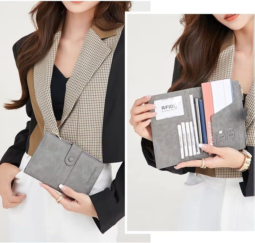 Mudono Passport and Card Holder for Women RFID Blocking Card Case Slim Travel Wallet Change Purse