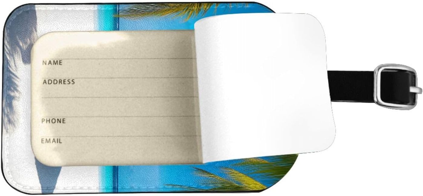 Tropical Beach Luggage Tag for Suitcases,Palm Tree Chair PU Leather Baggage Tags Bag Tags Travel Id Label for Luggage Women Men -1 Piece