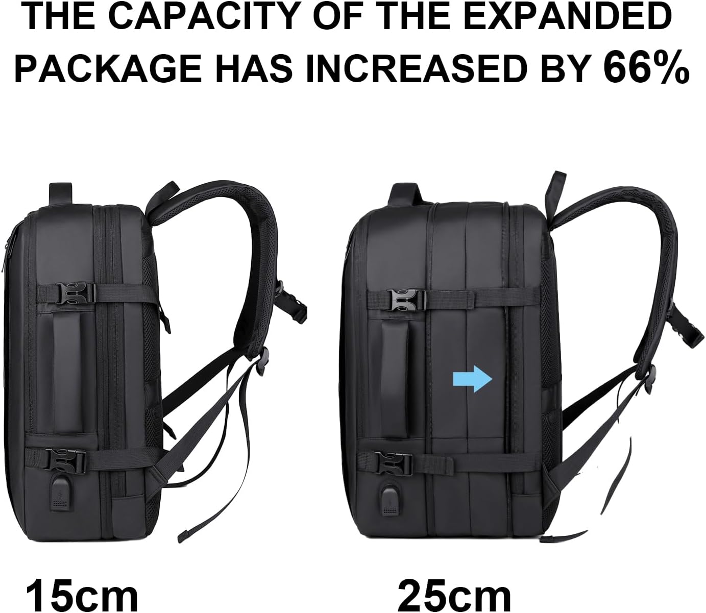 Travel Laptop Backpack 36-55L Expandable 15.6inch Laptop Backpack Usb Charging Port Lightweight (Black)