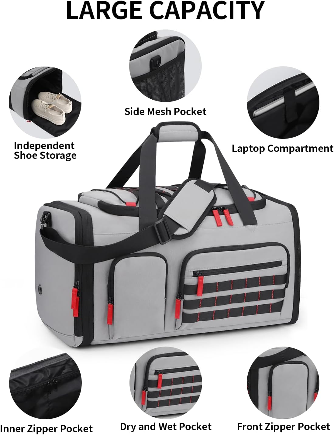 Gym Bags for Men Women, 45L Sports Travel Duffle Bag with Shoe Compartment, 3 in 1 Weekener