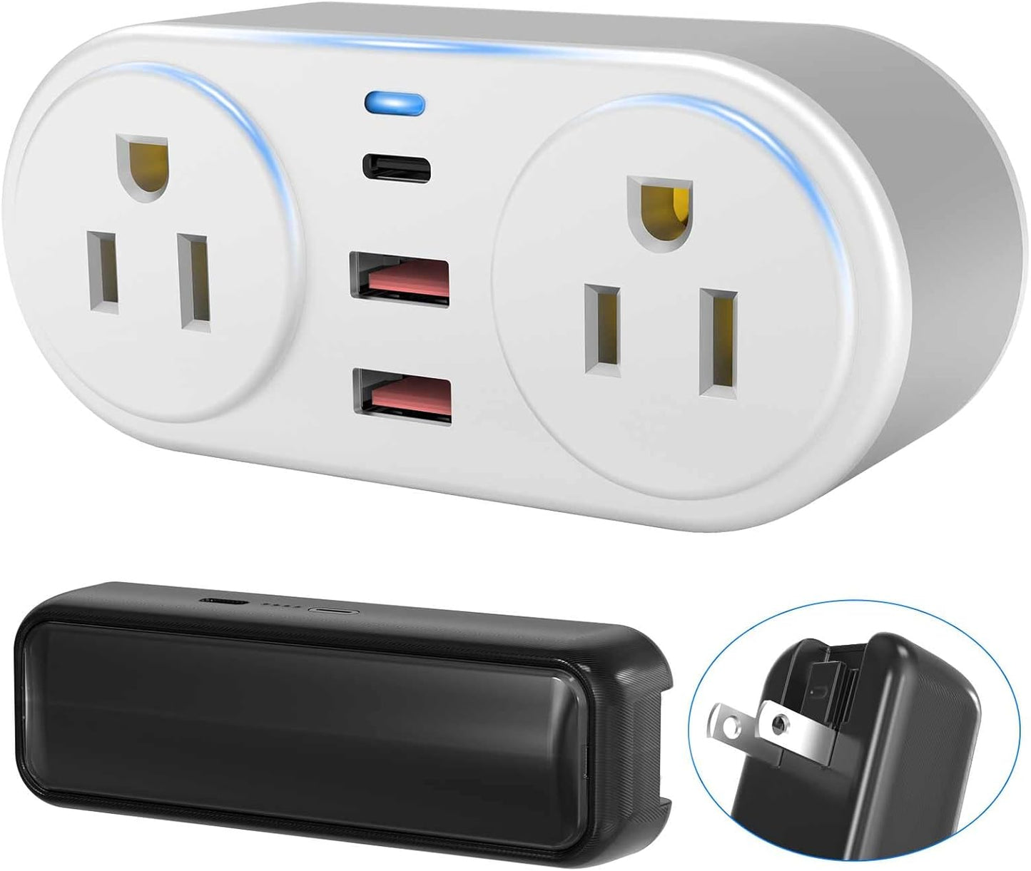 European Travel Plug Adapter & Power Bank – PD20W Fast Charger, CHUAFIUR US to Europe Plug Adapter with 2 Outlets 3 USB Charging Ports, PD 20W Fast Charger + 5000 mAh Power Bank, Traveling Essentials