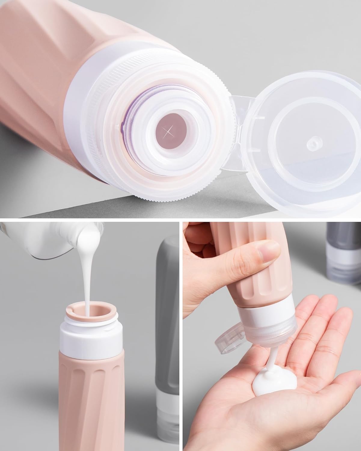 Travel Size Toiletries 8 Pack, TSA Approved 3oz Silicone Squeeze Bottles & Cream Jars with Clear