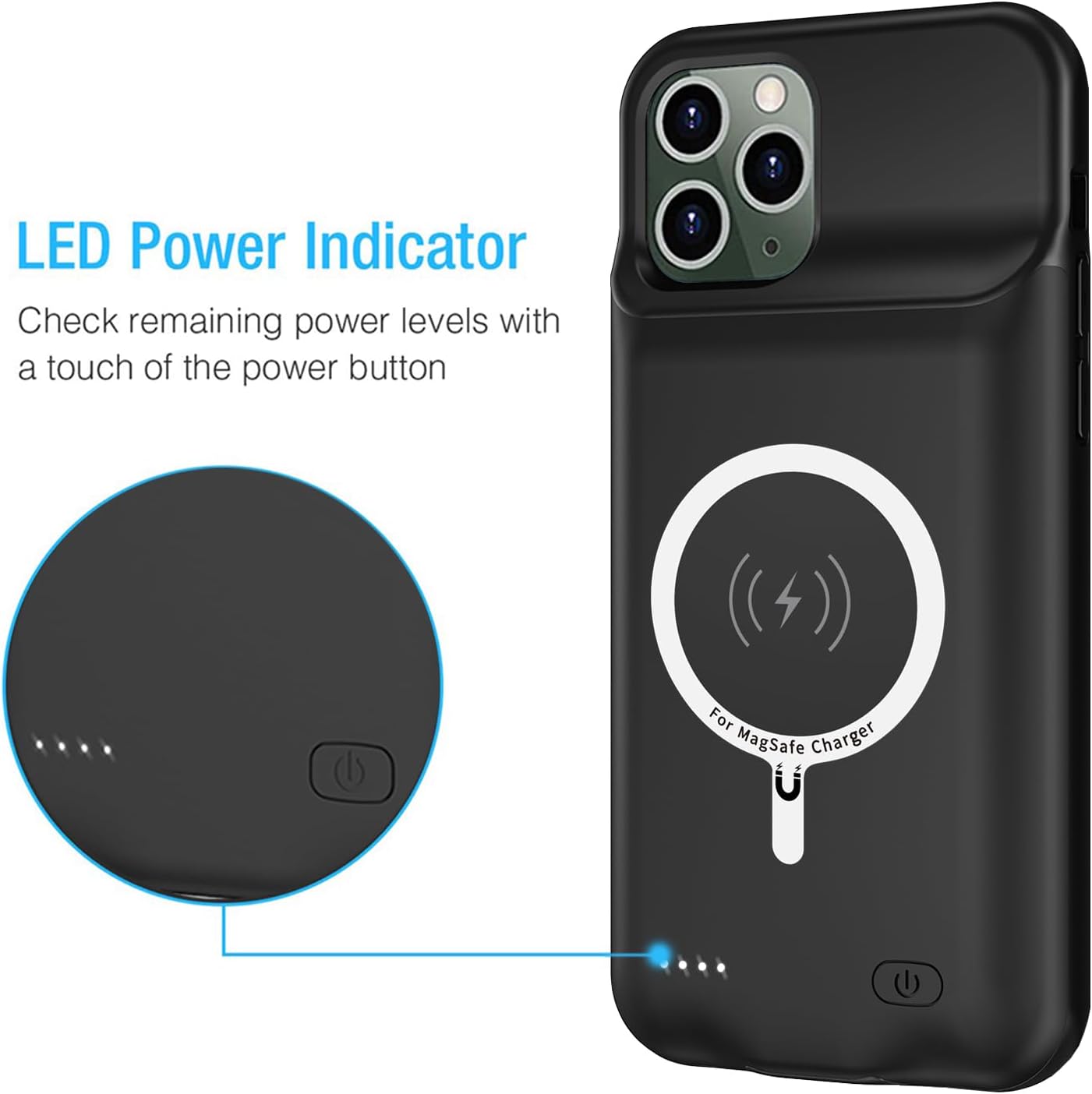 Battery Case for iPhone 11 Pro, Enhanced 10000mAh Portable Protective Wireless Charging Case Support Carplay Compatible with iPhone 11 Pro (5.8 inch) Rechargeable Extended Battery Charger Case (Black)