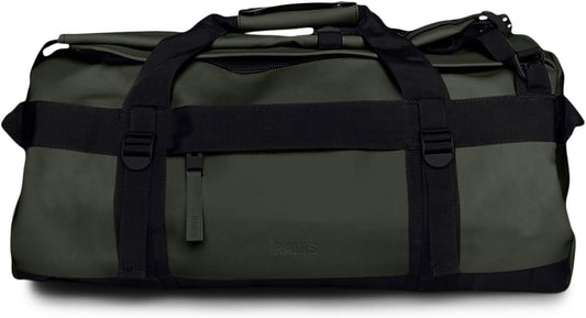 RAINS Texel Duffel Bag Small - Waterproof Green Duffel with U-Shaped Zip Closure, Mesh Pockets, Compression Straps, and Padded Carry Handles - 2 Year Warranty
