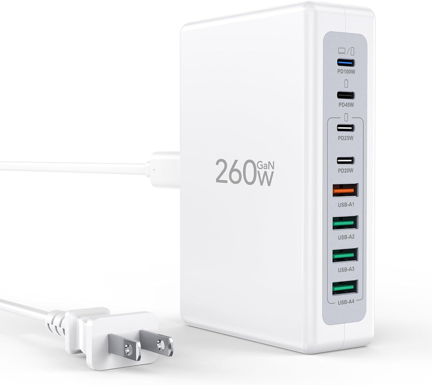 260W USB C Charger Block, GaN USB 8-Port Fast Charging Station Hub, QC 4.0 Fast Charging Cube+PD 100W 65W C Laptop Charger for MacBook Pro Air iPad iPhone 13/14/15/16/17/Pro Max,Plus,Galaxy