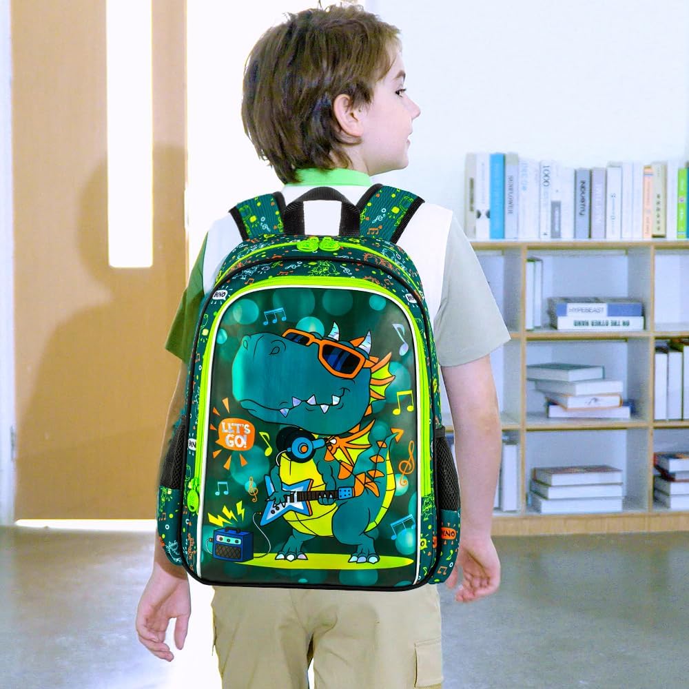 16" Dinosaur Backpack for Boy, 3Pcs Kids School Bookbag for Elementary Preschool Kindergarten