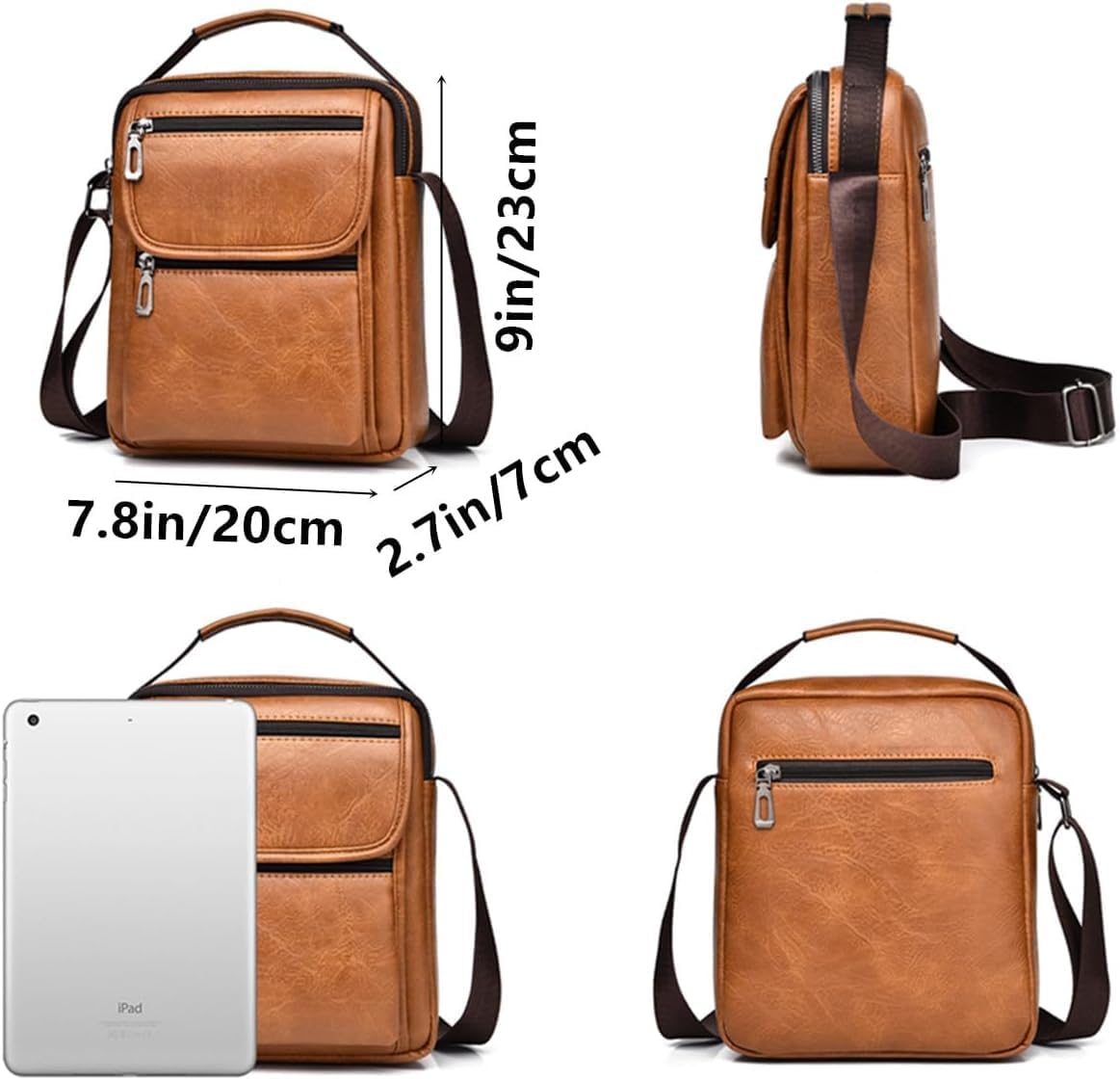 Zipper Buckle Leather Messenger Bag Vintage Handle Shoulder Crossbody Purse Genuine Leather for Daily Office Use