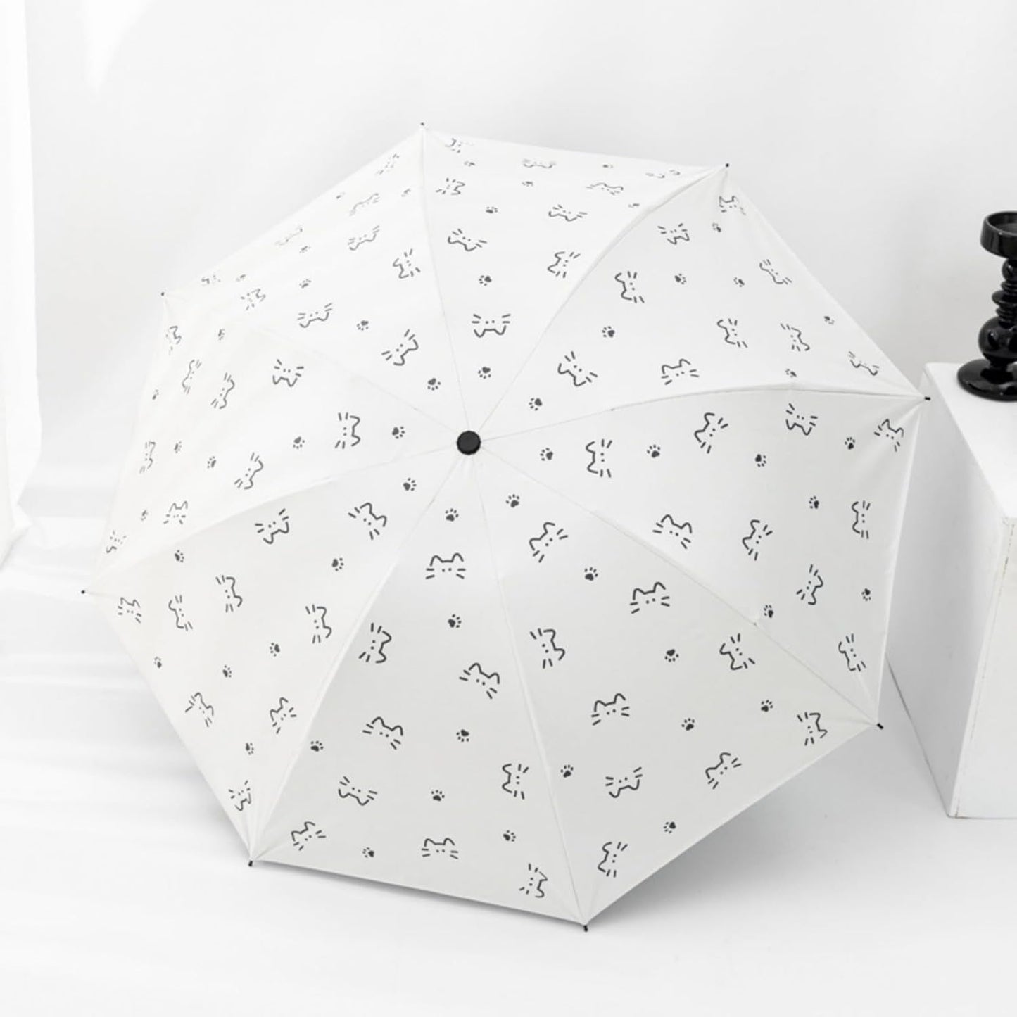 Compact Cat Umbrella - Automatic Folding, Dual-Use Rain and Sun Protection, Black Coating Anti-UV, Windproof, Lightweight, Portable Travel Companion for Men and Women