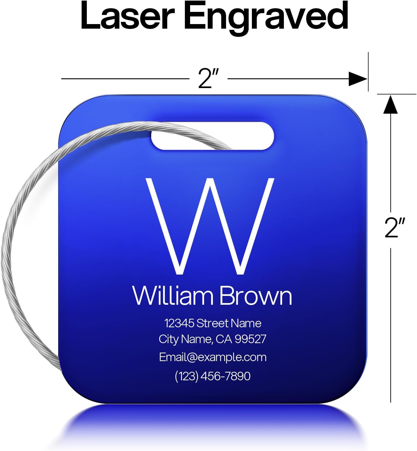 Initial Personalized Luggage Tags for Suitcases - Laser Engraved Stainless Steel Custom Name ID Tag for Backpack and Bag Kids, Women - Metal Baggage Tags Travel Essentials Accessories(Square-Blue)
