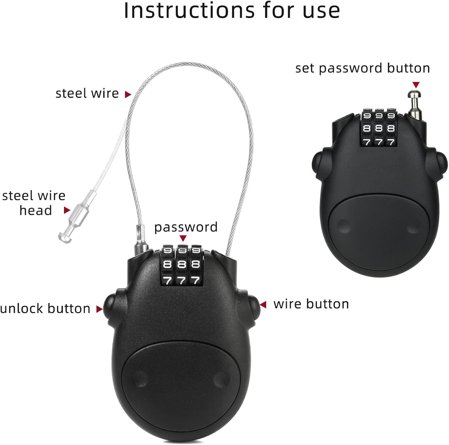 Luggage Locks - Combination Lock, Black, 27" Circumference, 10,000 Code Options, Scratch Resistant, Lightweight, Portable, Secure