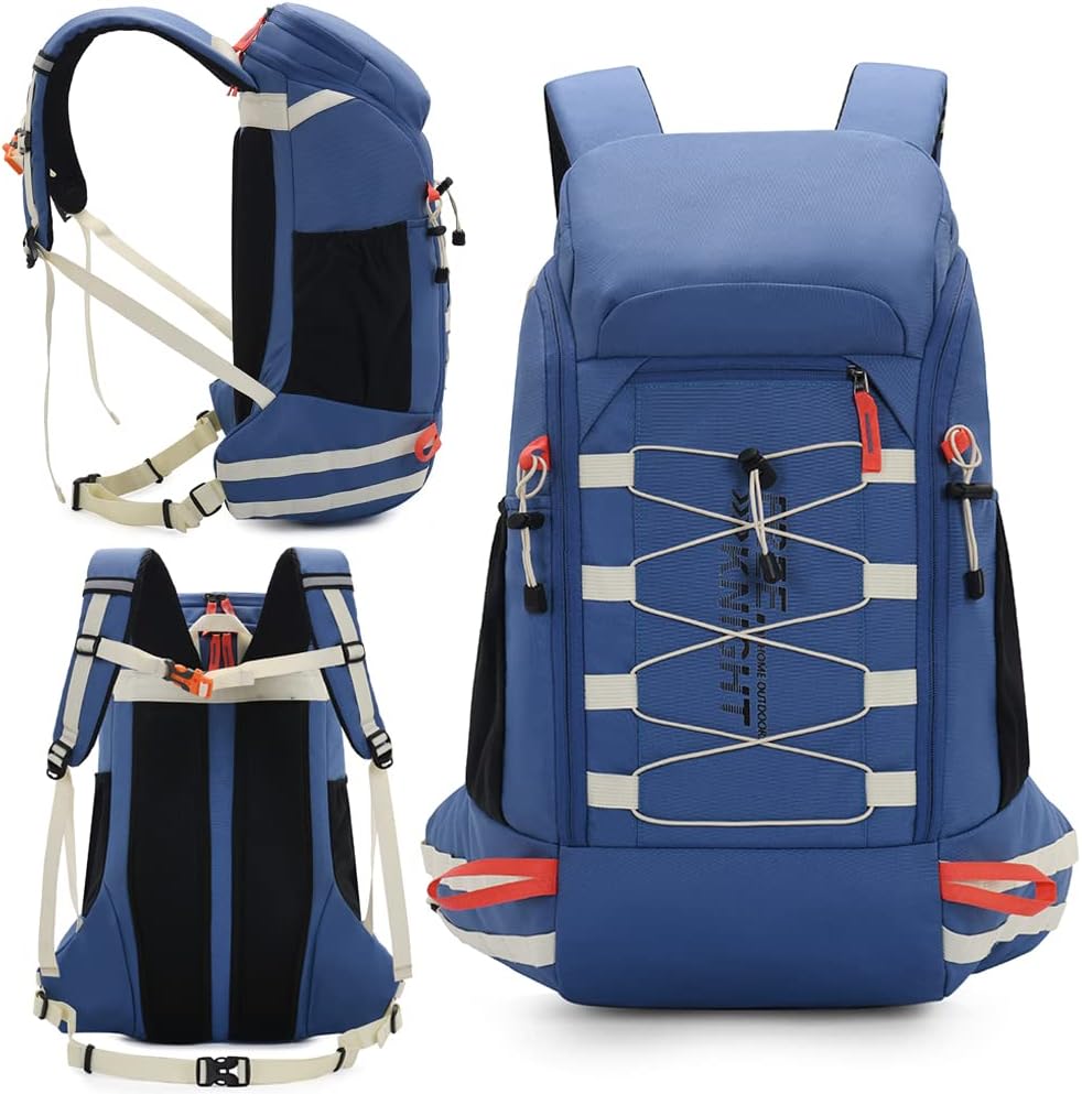 Bseash 40L Waterproof Hiking Camping Backpack with Rain Cover, Outdoor Sport Travel Daypack Rucksack for Skiing Cycling (Blue)
