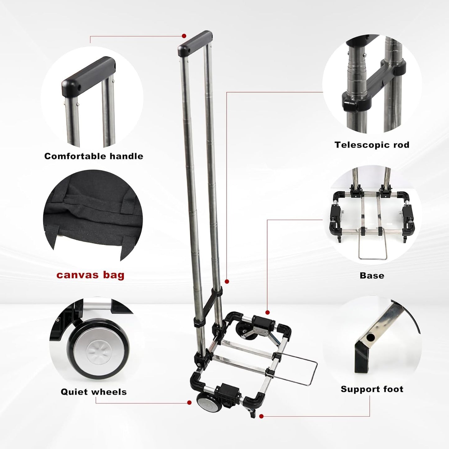 CNQLIS Folding Hand Truck,Portable Carrying Cart, Compact, Mini Lightweight for Travel/Auto/Moving/Office Use,12in.Hx9in.W Fits Most Backpacks- 55lbs Lightweight Hand Truck with Black Bag