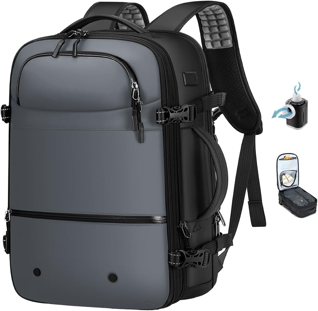 SOAEON Vacuum Backpack with Pump,Waterproof Underseat Carry on Bag with Vacuum Seal Compression Backpack for Airplane