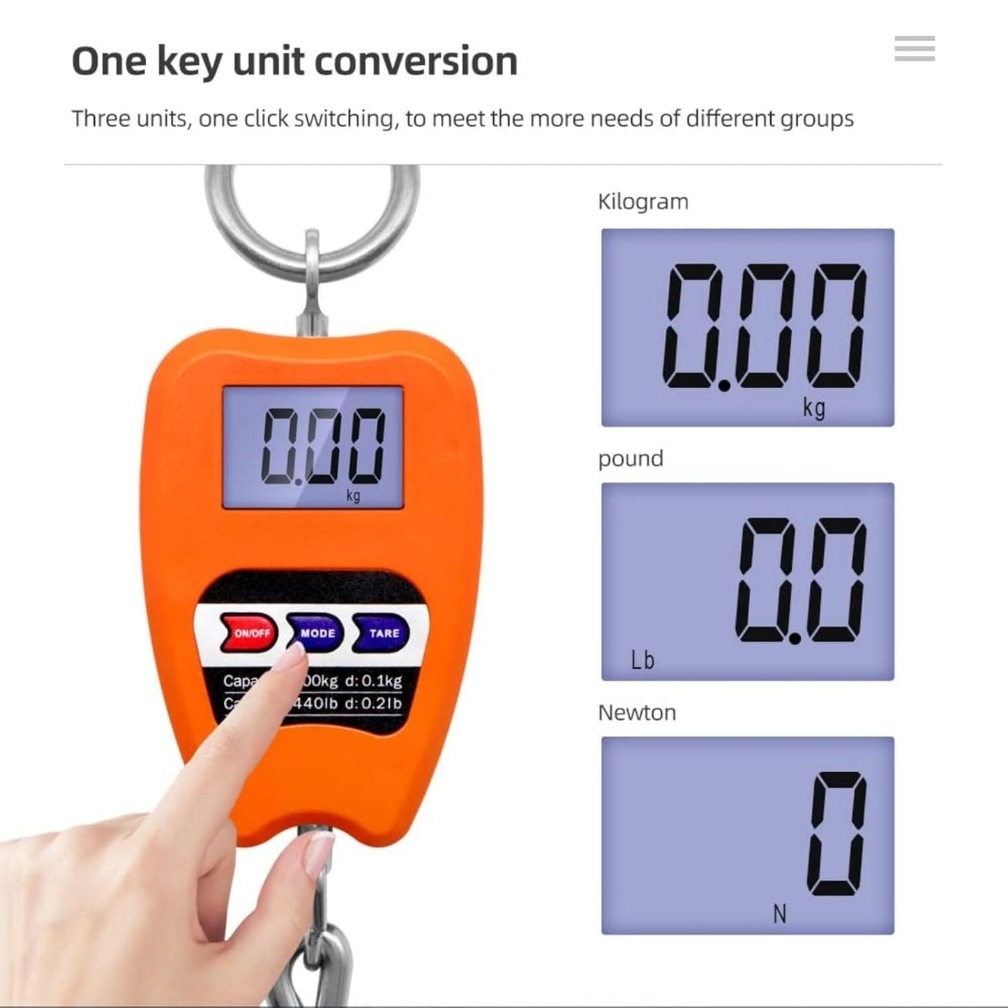 Digital Hanging Weight Scale 200kg/440lbs, Industrial Crane Scales, Fish Weighing Scale, LED Display Scale for Fishing,Hunting, Weigh Luggage, Home Farm (ORANGRE)