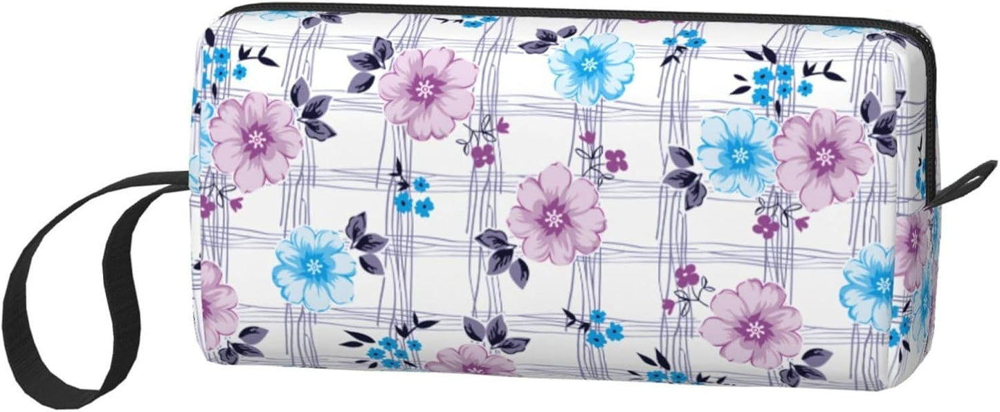 Pastel Floral Bloom Makeup Bag Small Compact & Durable Travel Cosmetic Bag Organizer Oxford Fabric Impact-Resistant Multi-Purpose Storage Perfect for Travel, Gym, Daily Use