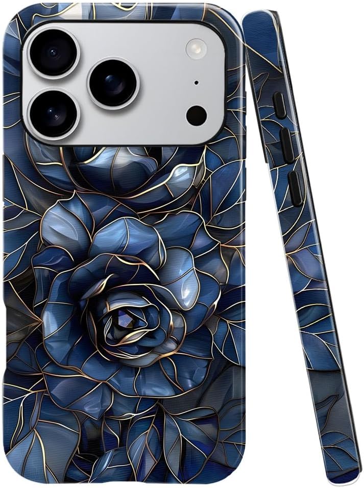 Case for iPhone 17 Pro - Slim Fit Anti-Scratch Phone Case for Girl Women - Rose Floral Stained Glass (Glossy)