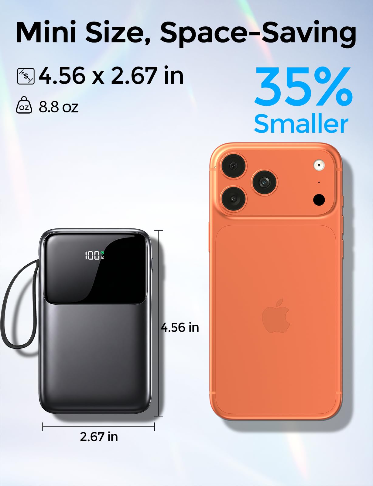 15000mAh Portable Charger Power Bank, Smaller Built-in 4 Cables, 22.5W