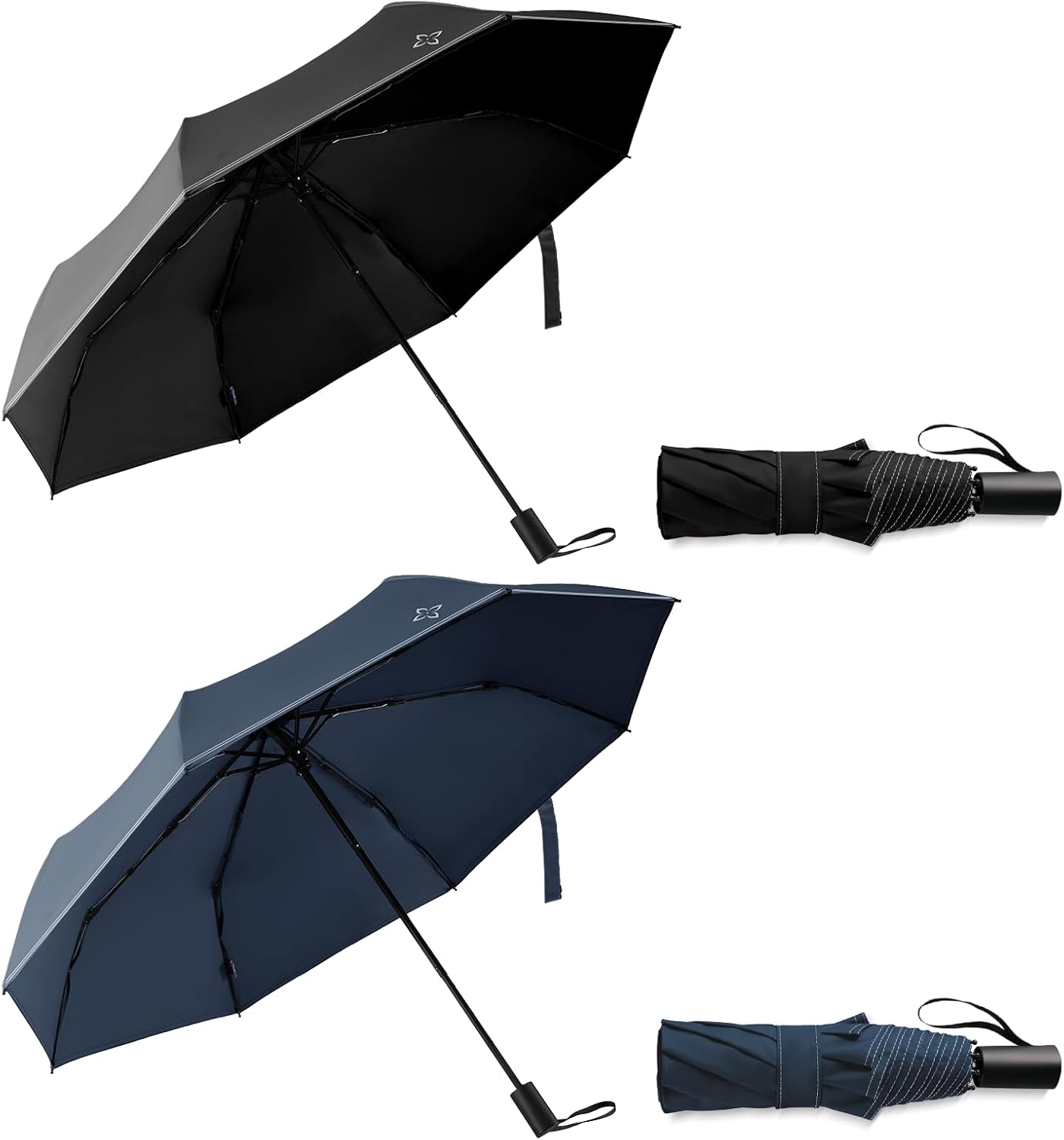 Windproof Travel Mini Umbrella - Manual Open Close with No Rebound for Seniors & Kids, Small Compact and Portable for Rain, Reflective Design for Night Safety Men & Women