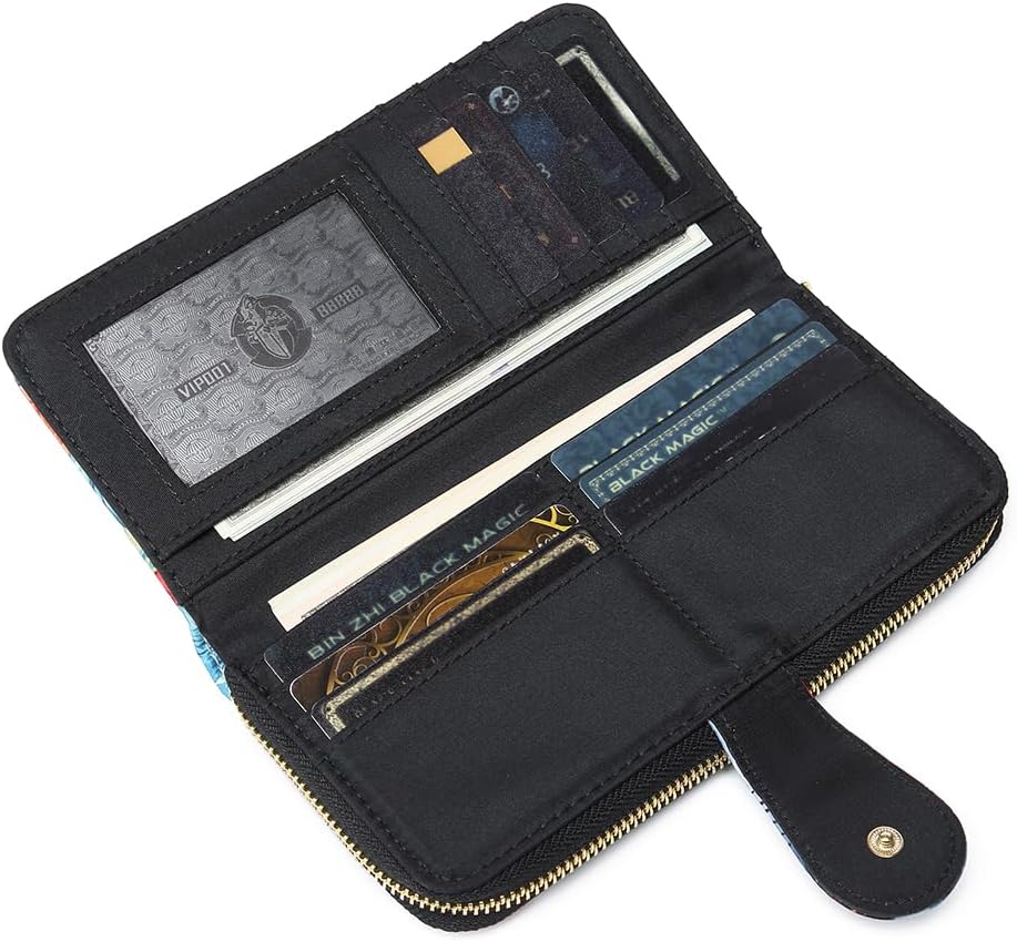Women Wallet Card RFID For Womens Holder Blocking Credit Small Zipper Purse Pocket Bifold Slim Coin ID Ladies Wristlet Clutch Large Capacity Window Case Travel Zip Women's