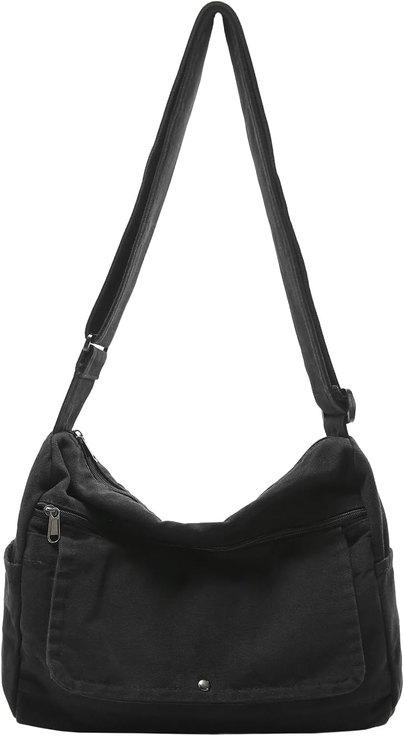 Canvas Messenger Bag for Women Hobo Crossbody Shoulder Bag Vintage Satchel Tote Handbag with Multiple Pockets