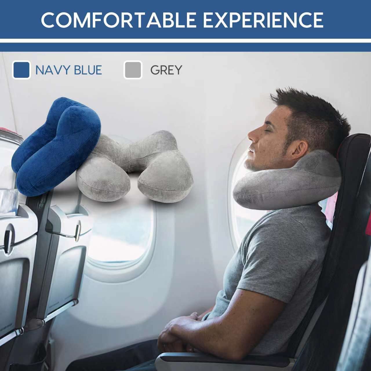 HITSZS Inflatable Travel Pillow for Airplane Inflatable Neck Pillow for Traveling with Soft Velvet