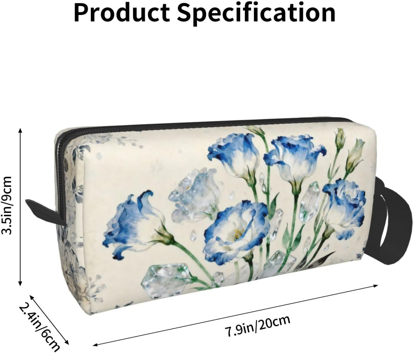 Blue Flower Crystals Makeup Bag Organizer Compact & Durable Floral Travel Cosmetic Bag Oxford Fabric Impact-Resistant Multi-Purpose Storage Perfect for Travel, Gym, Daily Use