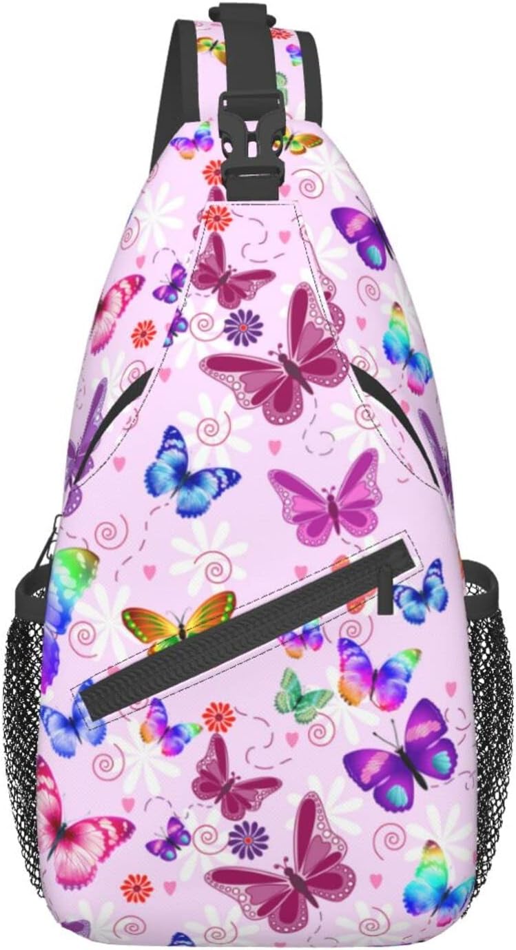 Butterflies Sling Bag Travel Crossbody Bag Chest Daypack Hiking Shoulder Bag For Men Women
