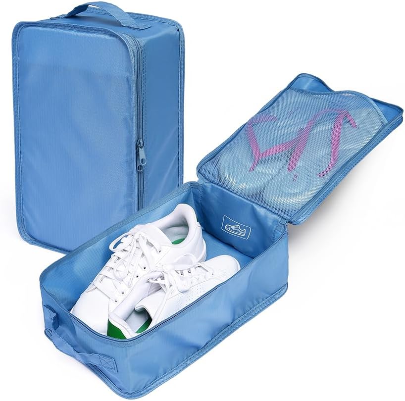 Travel Shoe Bags, Foldable Waterproof Shoe Pouches Organizer-Double Layer (8 Seablue Shoe Bags)
