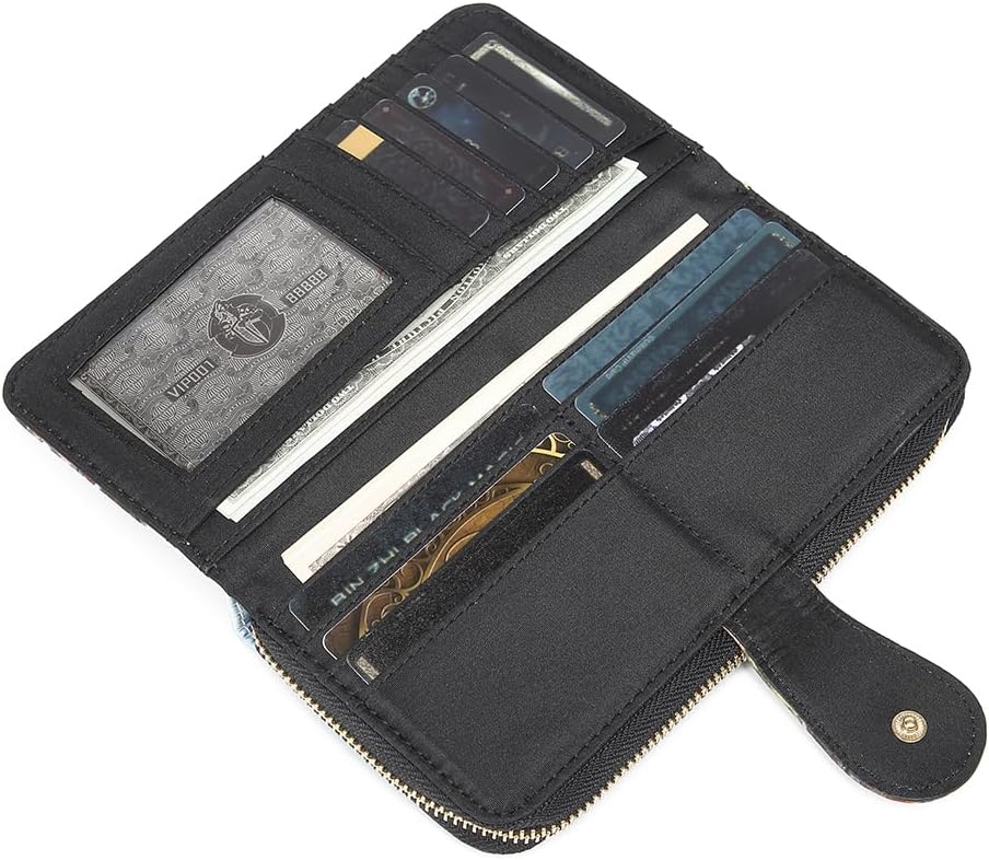 Women Wallet Card RFID For Womens Holder Blocking Credit Small Zipper Purse Pocket Bifold Slim Coin ID Ladies Wristlet Clutch Large Capacity Window Case Travel Zip Women's