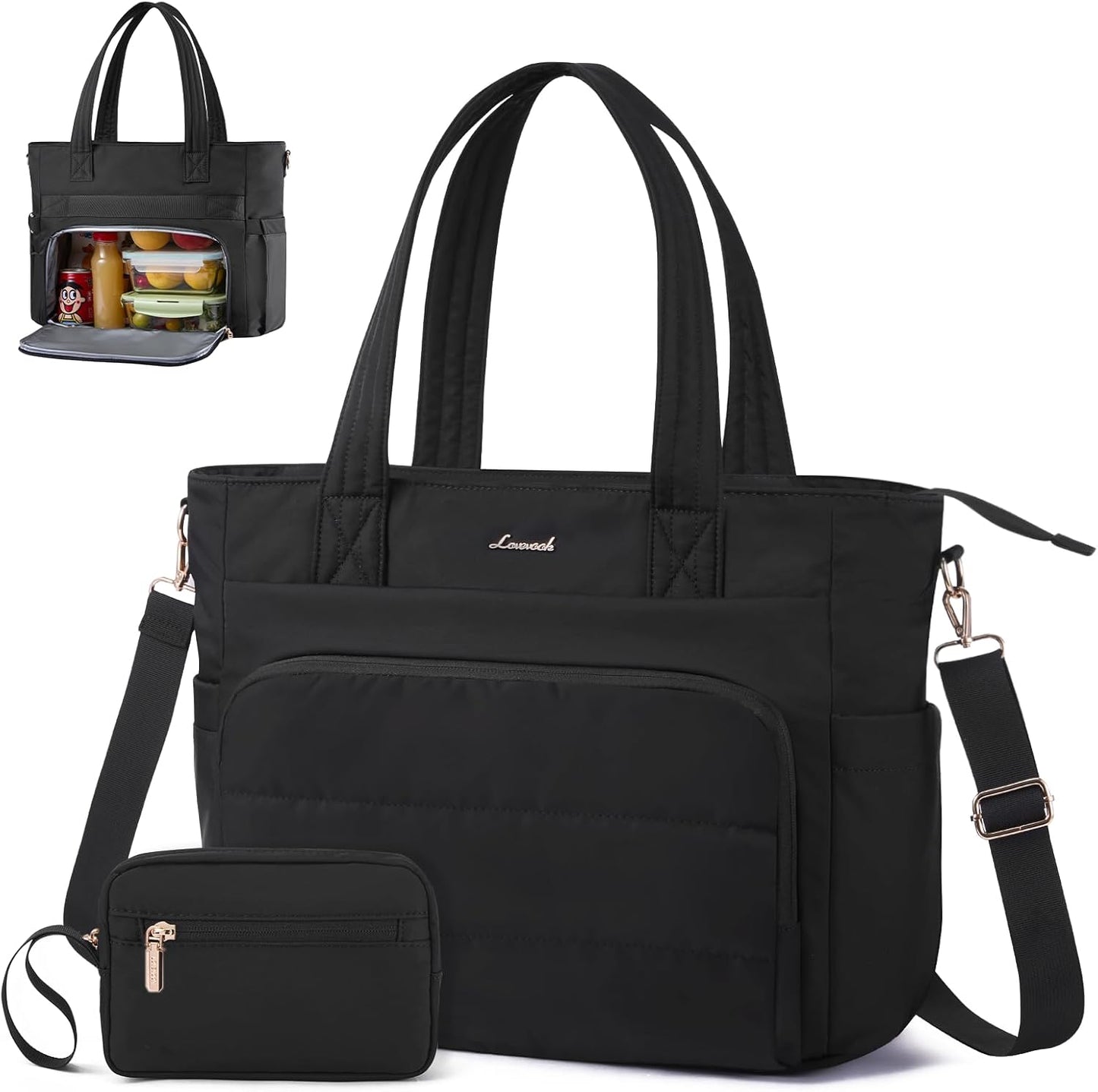LOVEVOOK Tote Bag for Women, 15.6 Inch Puffer Laptop Work Tote with Cup Holder, Quilted Nurse Bag for Travel, Gym, Daily Use