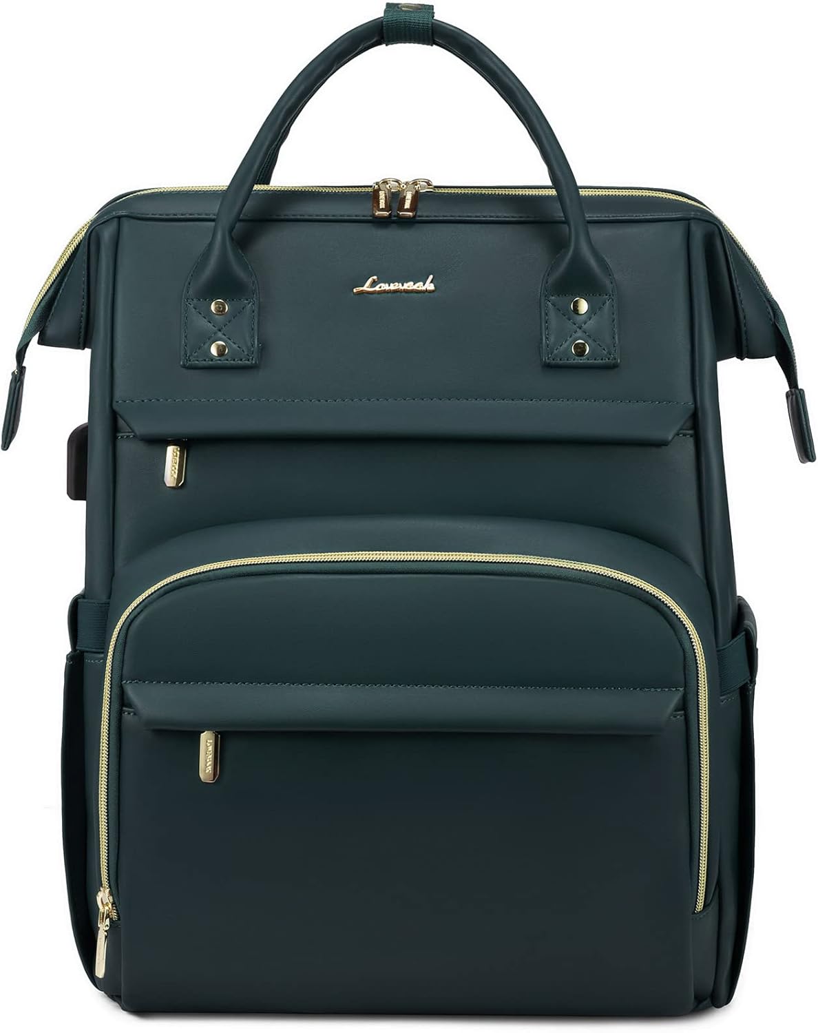 LOVEVOOK Leather Laptop Backpack for Women 17 inch,Travel Backpack Purse Nurse Teacher Backpack Computer Laptop Bag,Professional College Business Work Bag Carry On Backpack with USB Port,Dark Green