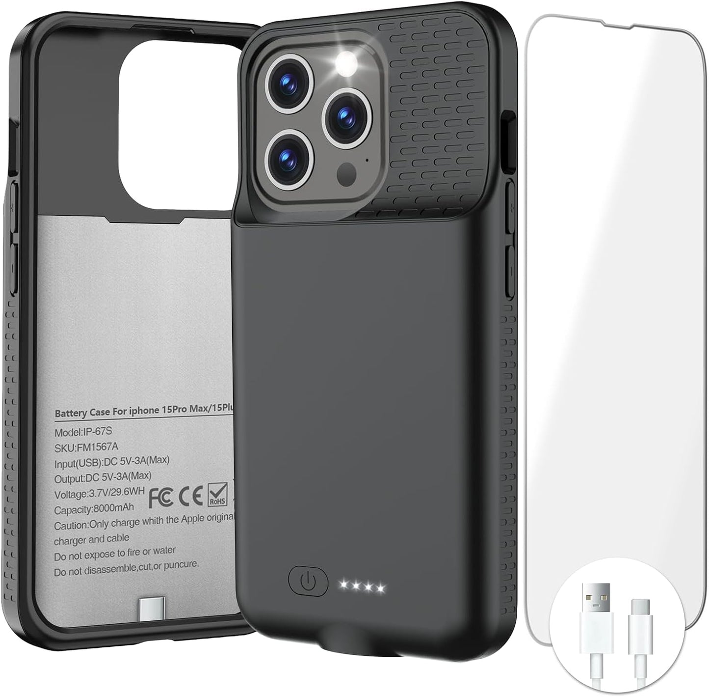 GIN FOXI Battery Case for iPhone 15 Pro Max/15 Plus, 15W Fast Charging Battery Charger Case Rechargeable Real 8000mAh Ultra-Slim Anti-Fall Protection Extended Charger for iPhone 15ProMax&15Plus(6.7")