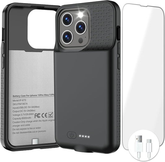 GIN FOXI Battery Case for iPhone 15 Pro Max/15 Plus, 15W Fast Charging Battery Charger Case Rechargeable Real 8000mAh Ultra-Slim Anti-Fall Protection Extended Charger for iPhone 15ProMax&15Plus(6.7")