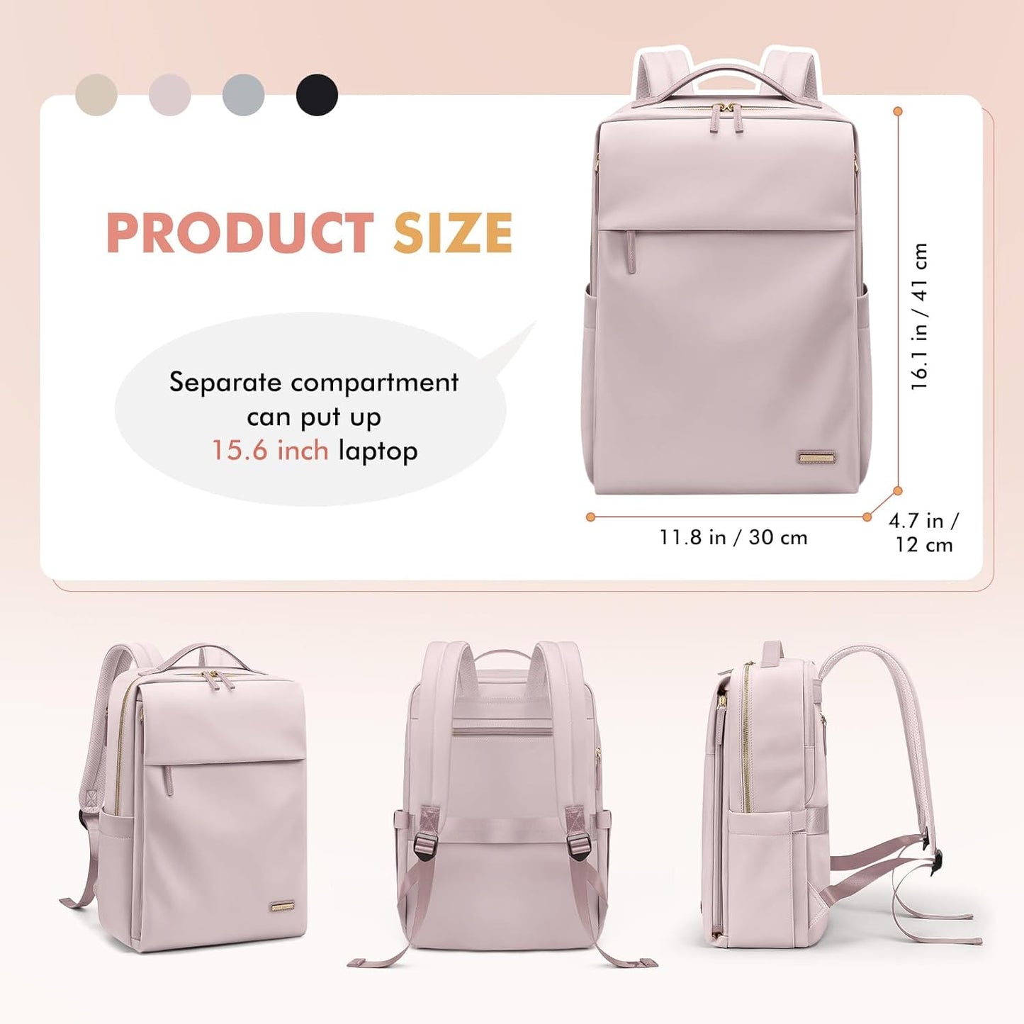 GOLF SUPAGS Travel Laptop Backpack for Women Airline Approved for Work College Travel Multi-Functional Casual Daypack Teacher Nurse Bags Fits 15.6 Inch Notebook (Pinkish Grey)