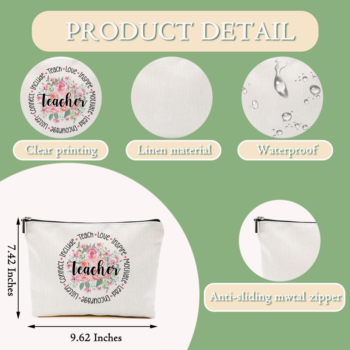 Teacher Gifts Makeup Bag Teacher Must Haves Cosmetic Bag Accessories Gifts for Women Teachers Supplies, Appreciation Teacher's Day Birthday Gift, Toiletry Zipper Bags, Organizer