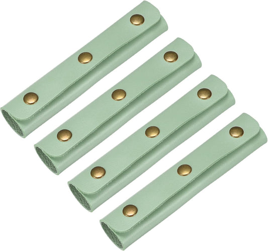 Leather Handle Wrap [4PCS] - Handbag Handle Wrap Cover with 3 Metal Clasps Use for Suitcases & Bags & Shopping Totes & Wallets - [Lake Green-5IN/13CM] Soft Purse Strap Pad