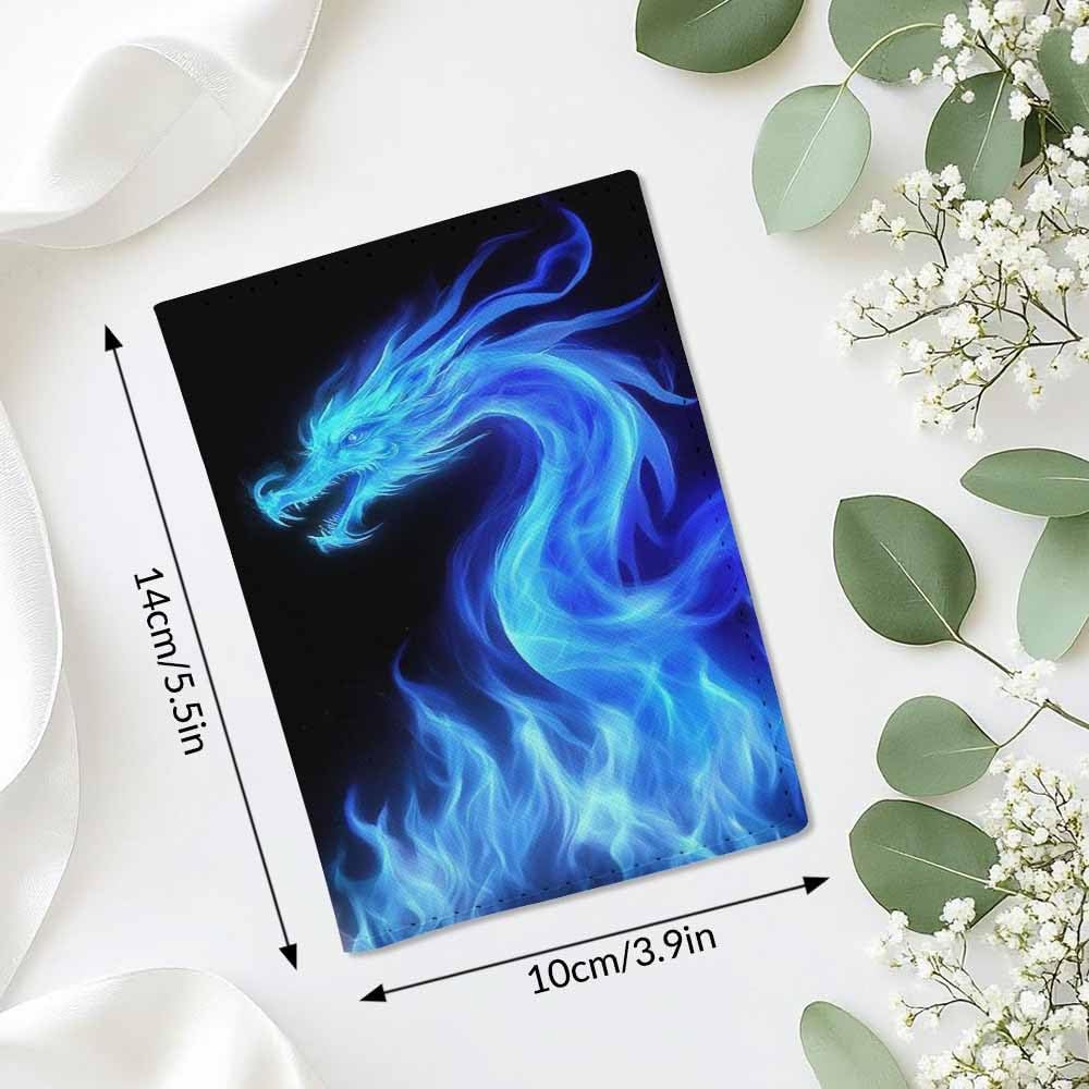 Raster Version Passport Holder for Travel Abstract Blue and Red Fiery Dragons PU Leather Passport Cover Wallet Cute Passport Card Holder for Women and Men