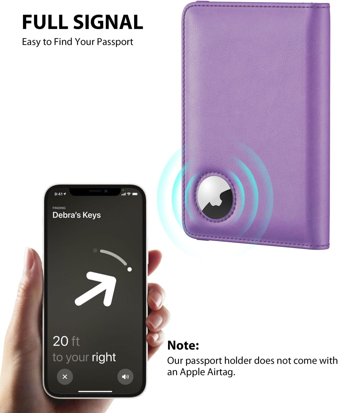 Stouchi AirTag Passport Holder, Anti-Lost Passport Holder with Airtag Slot, Passport Wallet Cover with RFID Blocking, Leather Passport Case Travel Accessories for Women, Purple