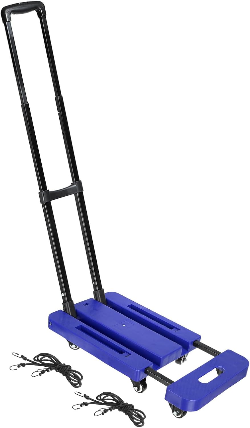 PATIKIL Folding Hand Truck, 440lb Heavy Luggage Cart Portable Duty Dolly for Moving Rubber Wheels & 2 Elastic Ropes Travel Shopping House Office Use, Black