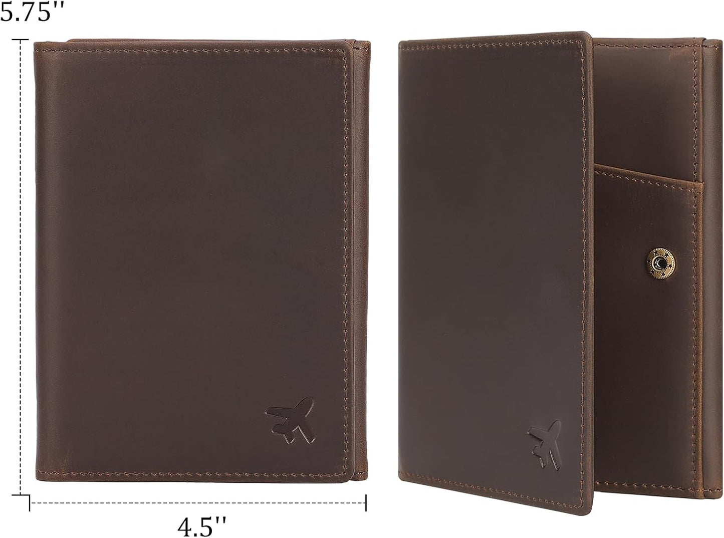 Polare Full Grain Leather Pilot Wallet Passport Holder RFID Blocking Tri-fold Travel Cover Document Organizer for Aviation Professionals (Dark Brown with AirTag Slot)