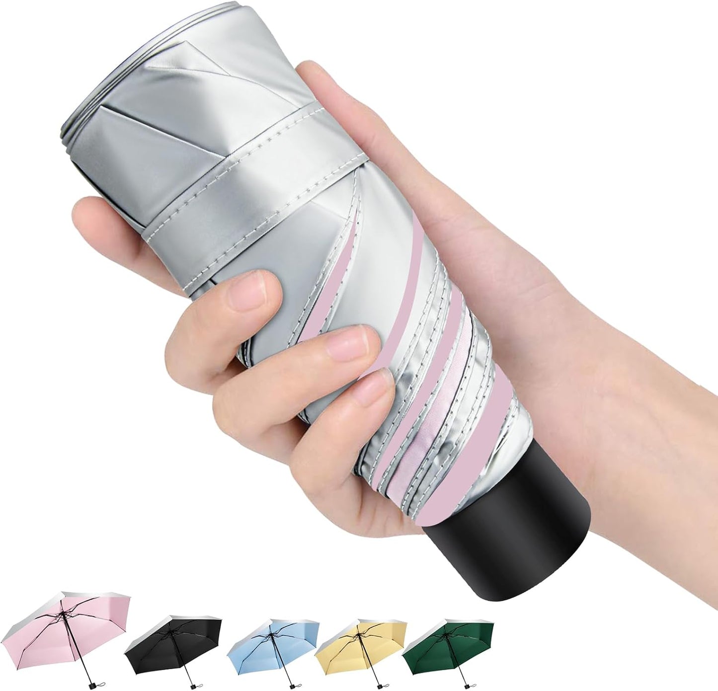 Travel Mini UV Umbrella for Purse Handbag Backpack in Small Size Sun & Rain Protection Compact Lightweight Tiny Pocket Umbrella for Kids Women Men