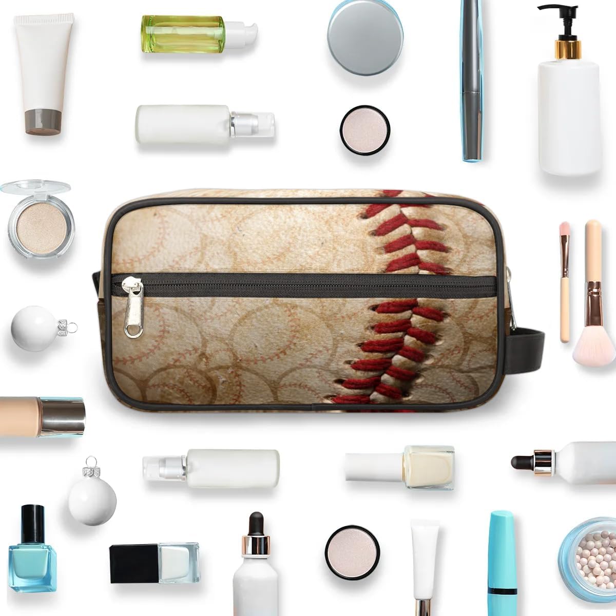 Vintage Baseball Travel Toiletry Bag Kit for Men Sports Cosmetic Makeup Bag for Boys Waterproof Shaving Bag Hanging Wash Bag Organizer for Toiletries Accessories
