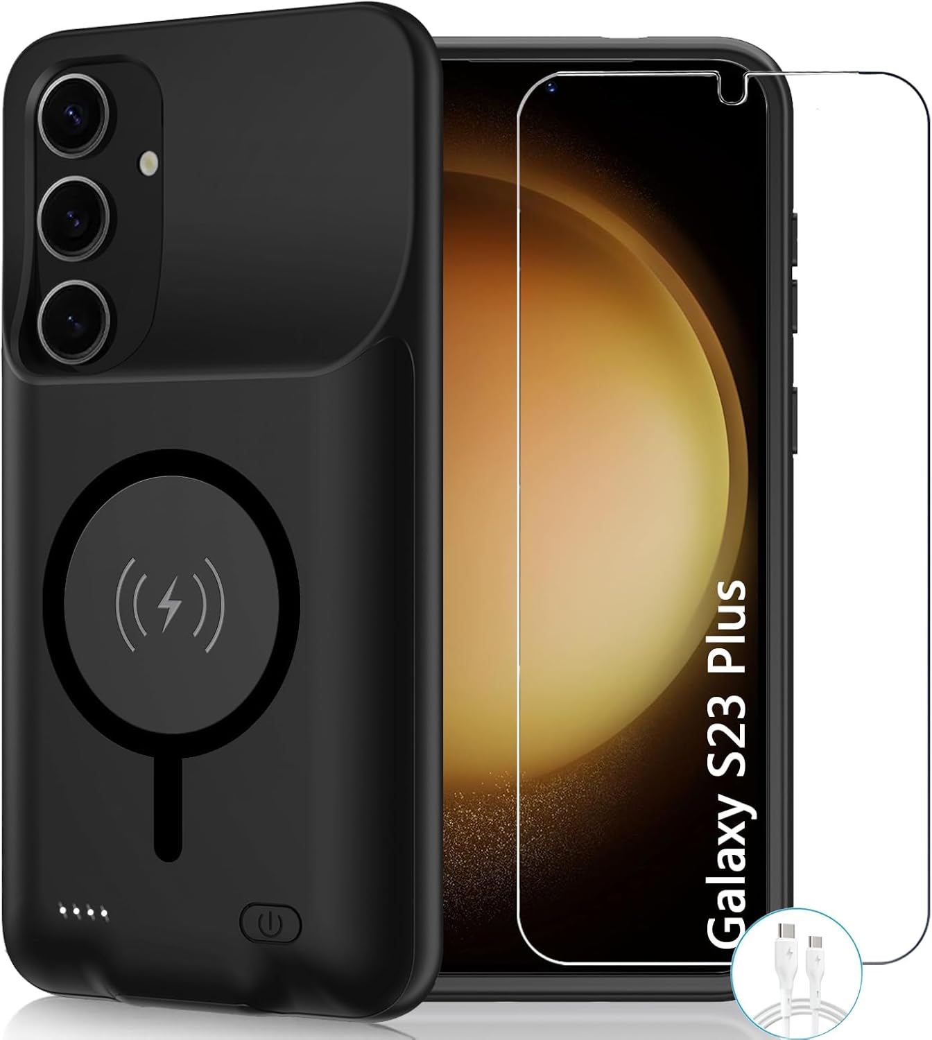 Battery Case for Galaxy S23 Plus,[12000mAh]Large capacity Slim Portable Protective Fast Charging Case Battery Case Compatible with Galaxy S23 Plus(6.6inch) Wireless Charging Case with Carplay-Black