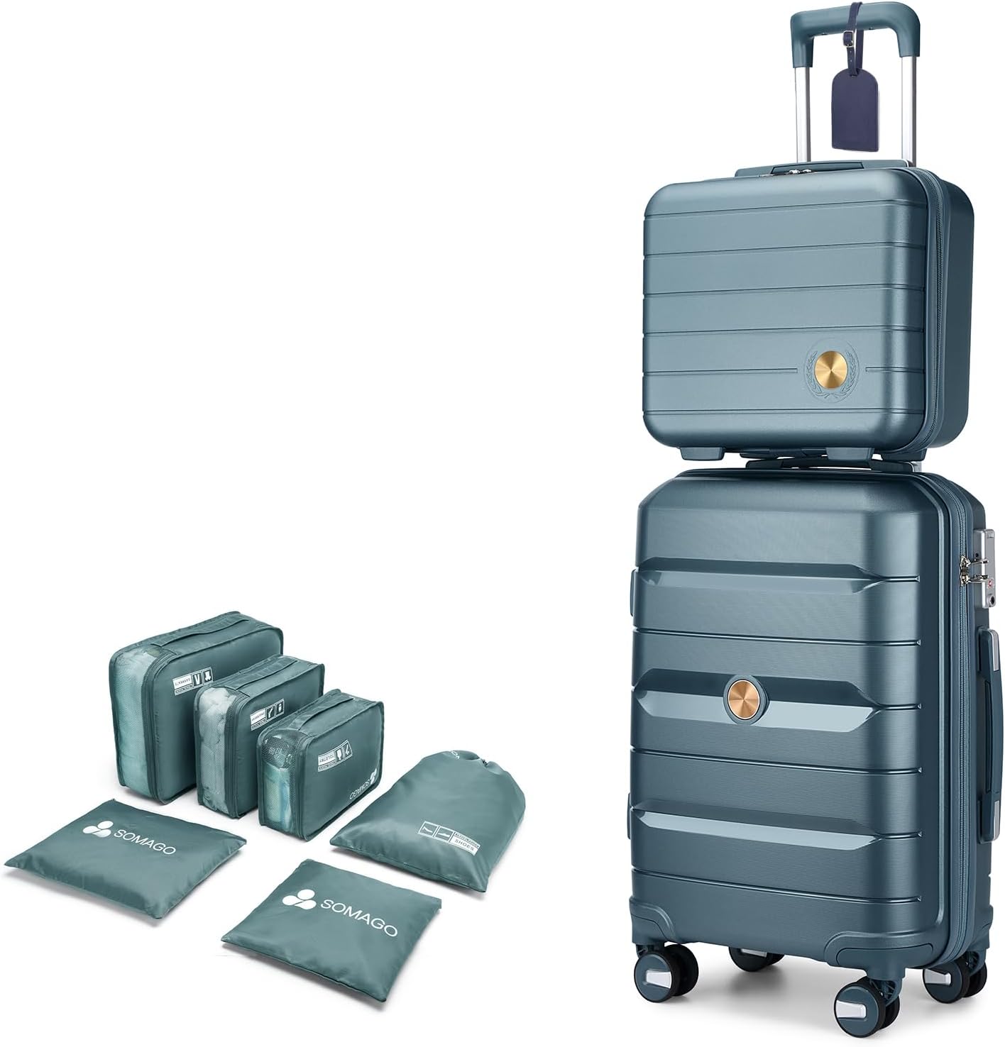 Somago 20 Inch Carry On Luggage Sets Hardside Suitcase with Double Spinner Wheels and TSA Lock YKK Zipper (Ice Blue,14/20)
