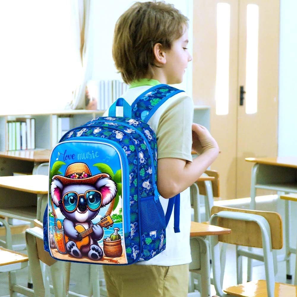 3PCS Boys Backpack, Water Resistant Kids Bookbag Set with Lunch Box, Cute School Bag for Preschool Toddler