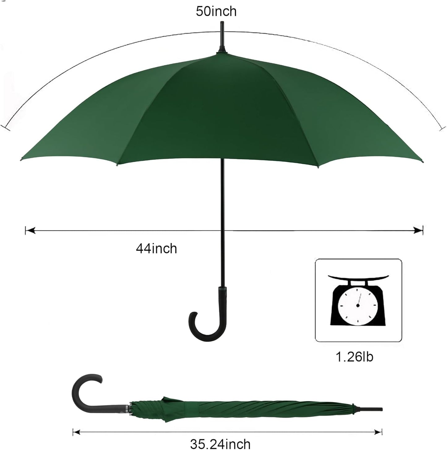 Large Stick Umbrella Windproof Automatic Open 50 Inch Umbrella with Hook Handle,Over Sized J Handle Umbrellas for Men and Women,Windproof Unbreakable Stick Rain Golf Umbrella.