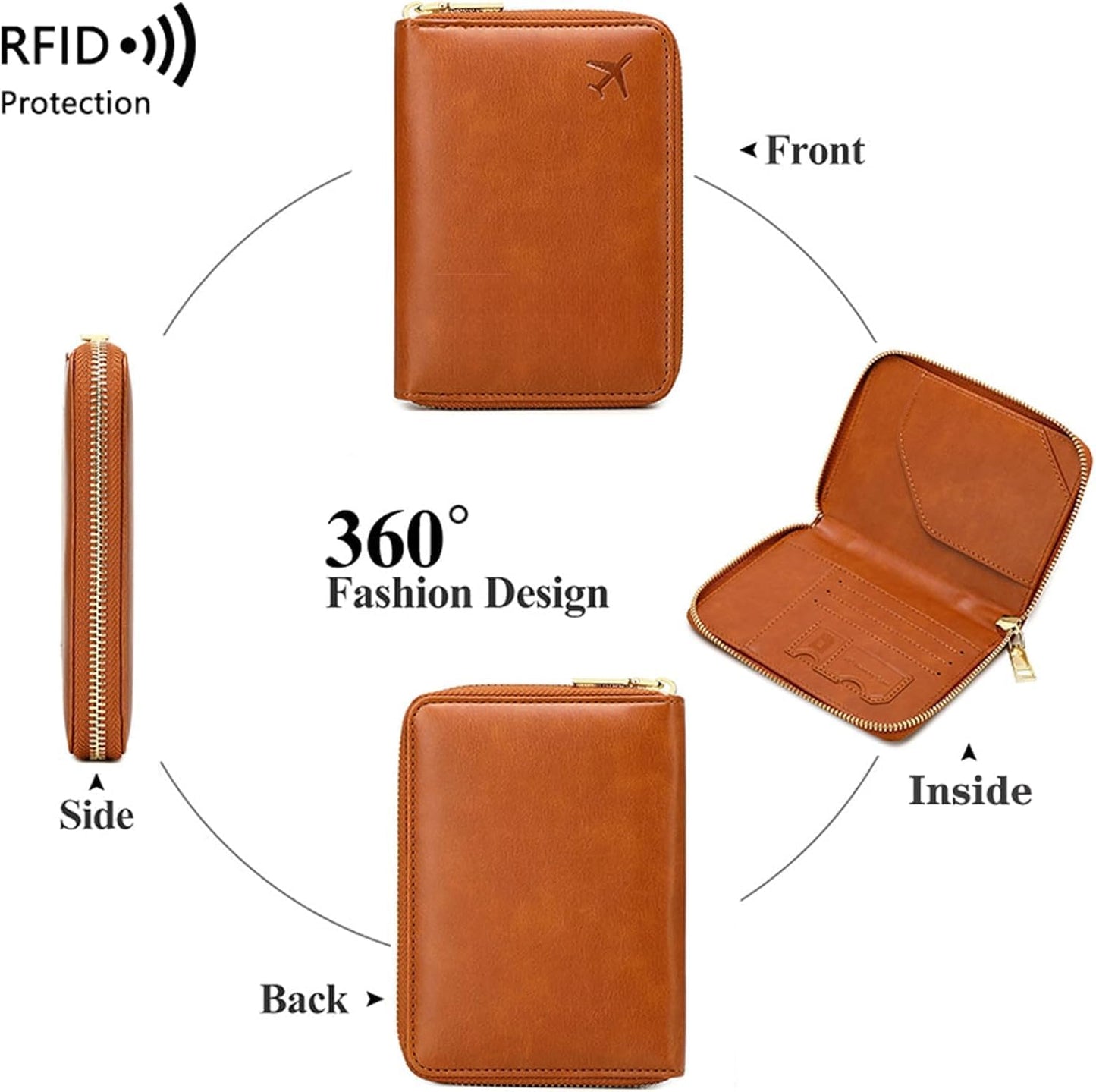 Genuine Leather Wallet Unisex Zipper Passport Holder RFID Blocking Waterproof - Vintage Travel Wallet (Dark Blue)