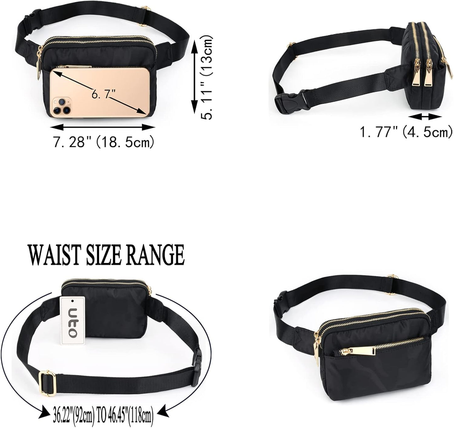 UTO Fanny Pack for Women Crossbody Trendy Fashion Belt Purse Chest Waist Hip Bumbag for Outdoor Shopping Travel Hiking