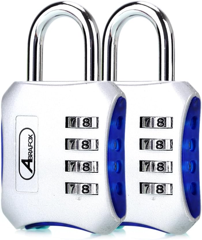 ABRAFOX Padlocks, 2-Pack Heavy Duty 4-Digit Re-settable Combination Codes Locks, Luggage Locks for Gym, Indoor, School or Sports Locker, Toolbox, Fence Daily Use Silver
